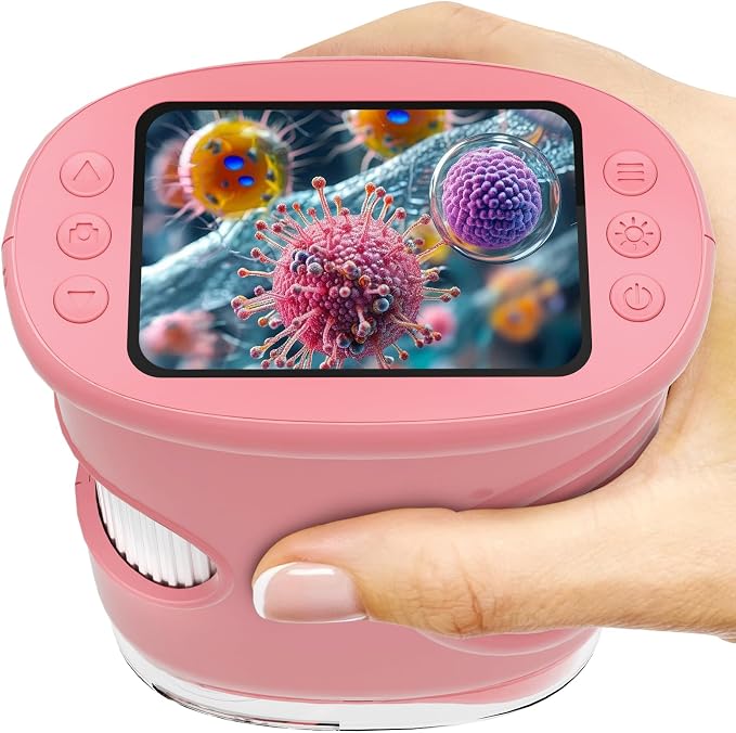 1000X Handheld Microscope for Kids: Pocket Digital Microscope with 2.0''IPS Screen&Photo/Video - Portable Edu Science Kits for Girls Boys - STEM Toys Birthday Gifts Ages 3-6 6-12(Pink) by pozifu