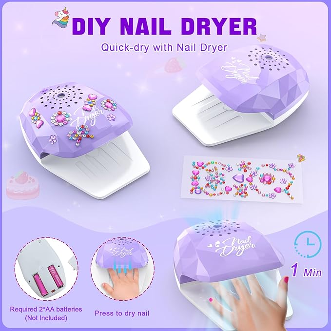 Kids Nail Polish Set for Girls, Non-Toxic All-in-One Nail Art Kit with Nail Dryer and Peelable Nail Polish, Ideal Gift Toys for Girls Age 3-12