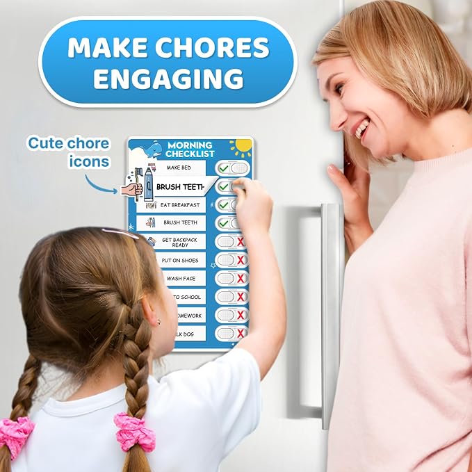 Upgraded Slider 3 in 1 Bedtime/Morning/Weekly Routine Chart for Kids, Magnetic Chore Chart for Kids with 99 Stickers, Cute Visual Schedule for Kid - Image 4