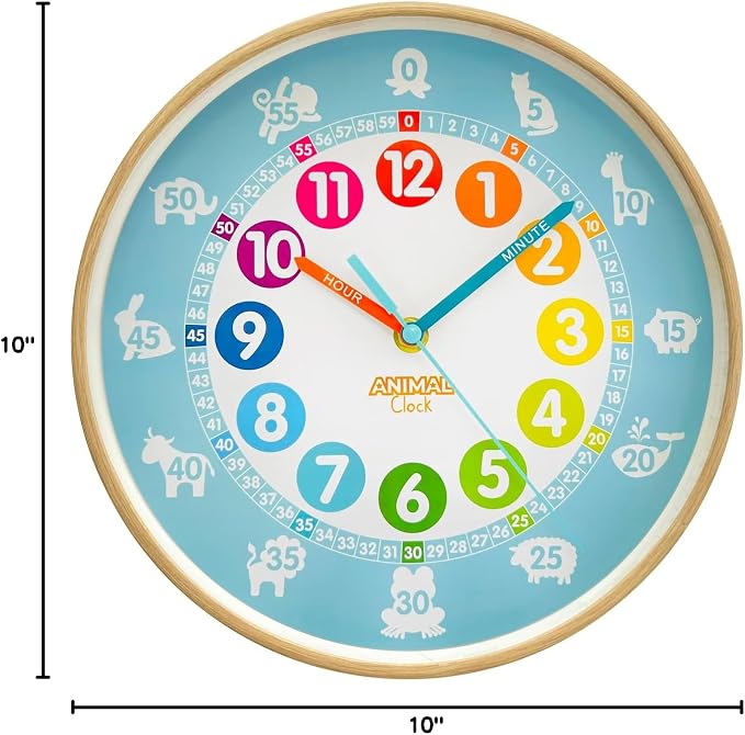 Animal Preschool Clock - Time Teacher 10 Inch Educational Silent Wall Clock with Wood Look Frame - Easy to Read Dial for Teacher's Classrooms, Preschooler's Bedroom & Children Playroom - Image 4