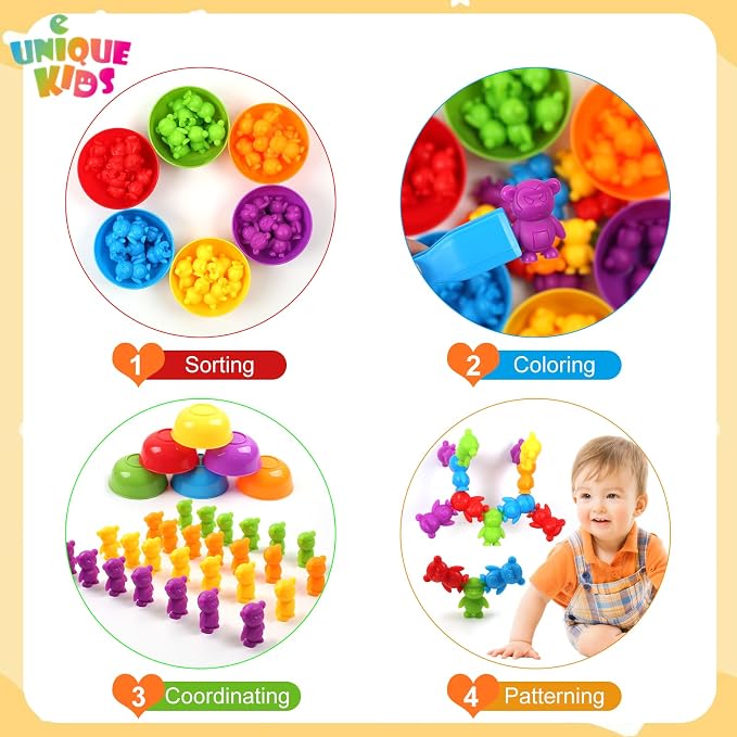 UNIQUE KIDS Counting Matching Game with Sorting Cups, Color Classification and Sensory Training Educational Learning Toys Set Gift for Toddlers Preschool Ages 3 Years and up - Image 3