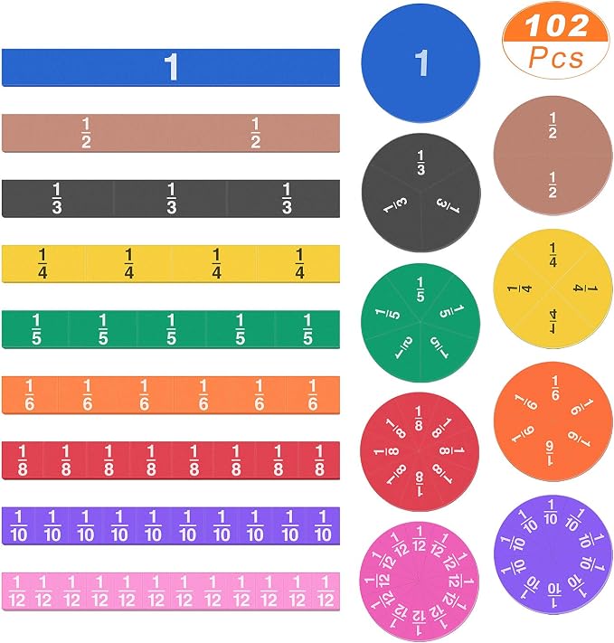 Meetory 102 Pcs Magnetic Fraction Tiles & Fraction Circles, Math Manipulatives for Teacher Learning Educational Resources Early Math Skills - Image 7