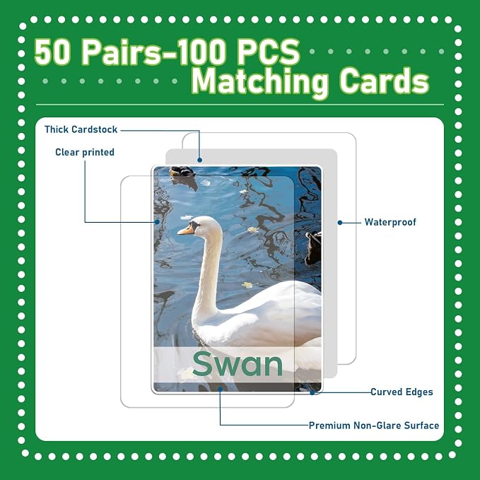gisgfim 100 PCS Memory Matching Game Adult & Baby Animal Memory Games Educational Matching Game for Kids and Adults A Fun & Fast Animal Memories Games Toddlers Preschool Family Board Gift - Image 3