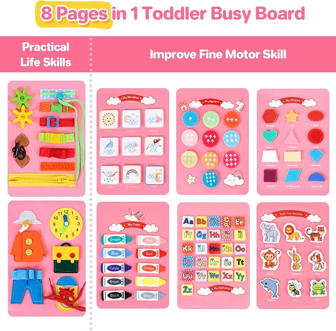 Busy Board Montessori Toys Toddler Girl Gift, Sensory Travel Toy for 1-3 - Image 2