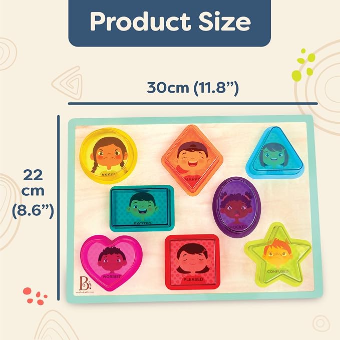 B. toys Toddler Puzzle, Peek & Explore Shapes and Emotions Wood - Image 6