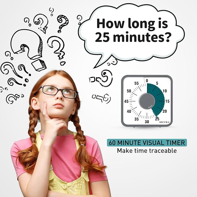 Secura 7.5 Inch Visual Timer, 60 Minute Visual Oversize Countdown Timer for Kids and Adults, Durable Mechanical Time Management Tool (Dark Green) - Image 2