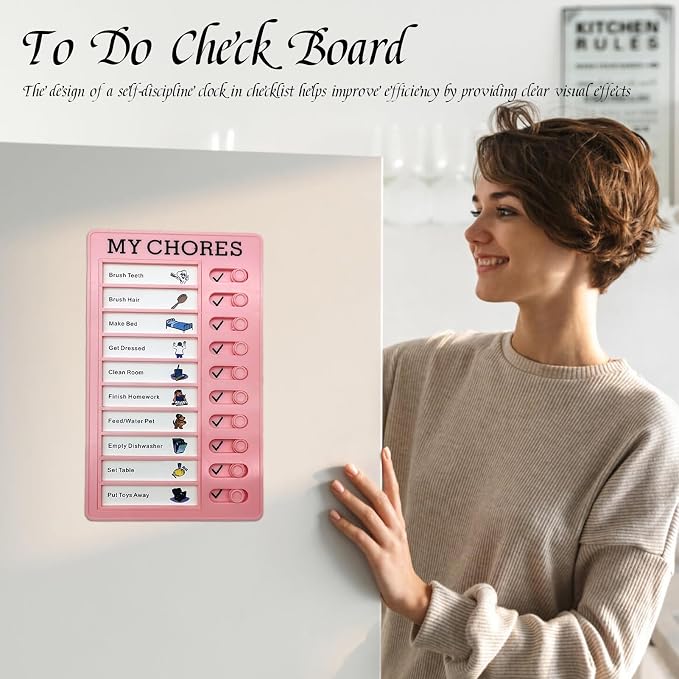 Sliding Routine Chart | Chore Chart for Kids – Daily Planner with Replacement Cardboard, Visual Schedule for Children, Refrigerator Wall or Desk Mount Board, RV Travel Organizer, Task Management Tool - Image 2