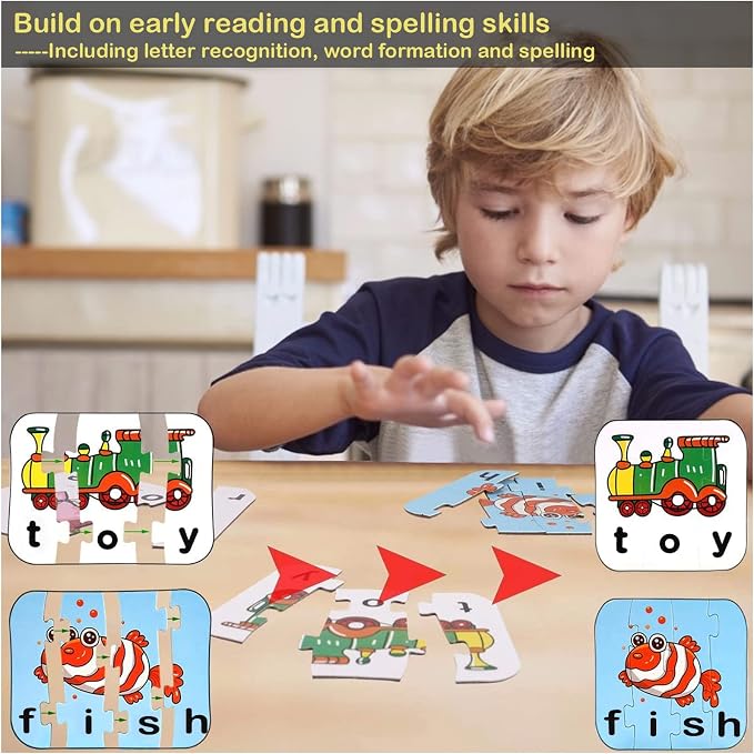 80 Words Self-Correcting Spelling Puzzles, Double-Sided Three and Four Letter Words with Matching Images, Perfect for Kids Age 3+ Year Old - Image 6