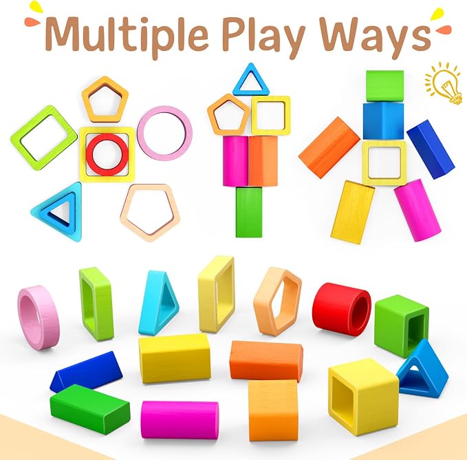 Montessori Toys for 1 2 3 Year Old Boys Girls Toddlers, Peg-Free Wooden Toy - Image 5