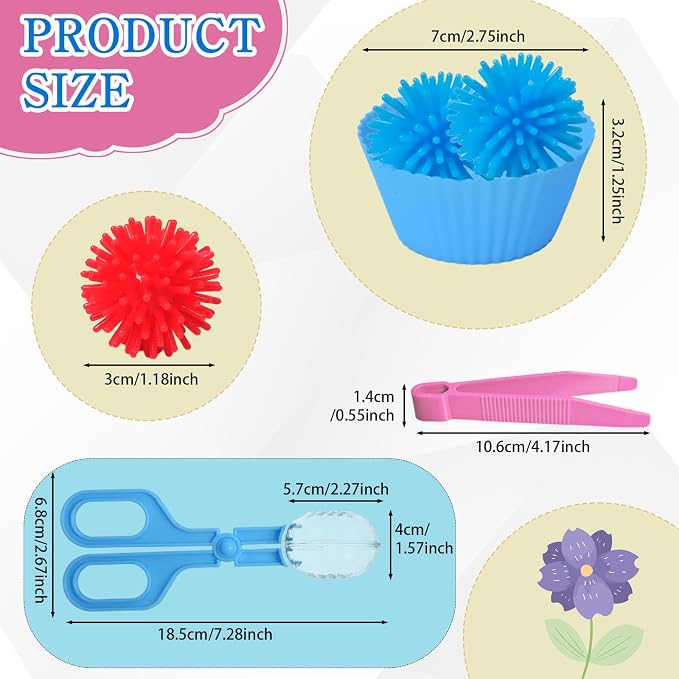 188 Pcs Fine Motor Skills Counting Sorting Sensory Toy Set 72 Hedge Ball 5 Tweezer 3 Scissor Clip 18 Sorting Cup 60 Pom Pom 30 Number Ornament for Education Preschool Training - Image 2