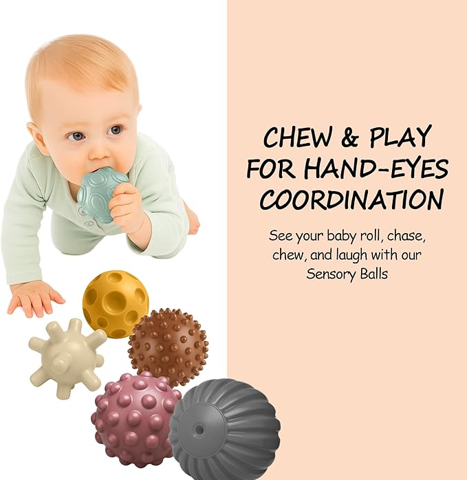 6Pcs Assorted Color Grasping Balls – Soft Textured Sensory Toys for Babies & Toddlers