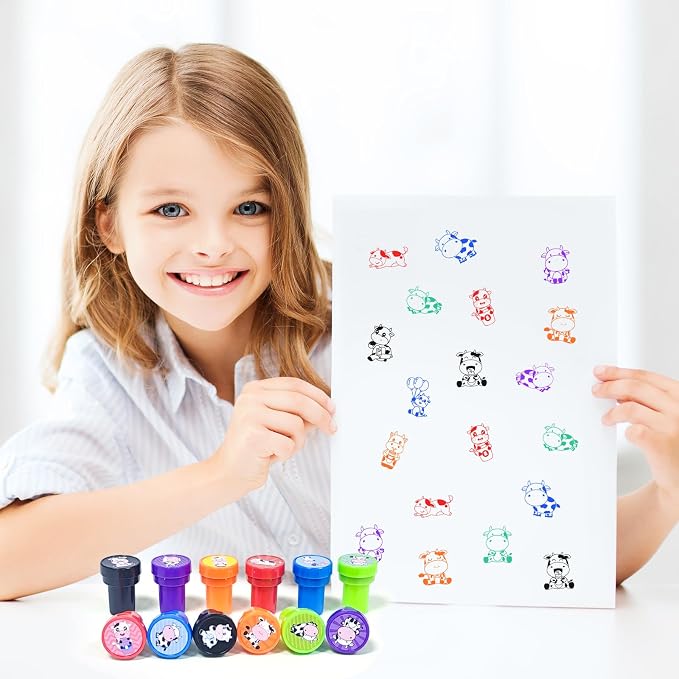 Cinrobiye 24 Pcs Cow Stampers Party Favor Set, Cute Farm Animal Stamps for Kids Birthday Party, Classroom Rewards, Farm Themed Party Supplies, Goody Bag Fillers, Barnyard Animal Toys - Image 5