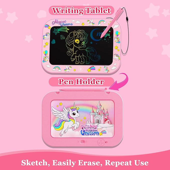 LCD Writing Tablet for Kids Toddler,12Inch Colorful Reusable Erasable Electronic Toddler Doodle Board Drawing Tablet Pads,Educational Learning Toys Gifts for 3 4 5 6 7 8 Year Old Girls ((Pink-12IN)