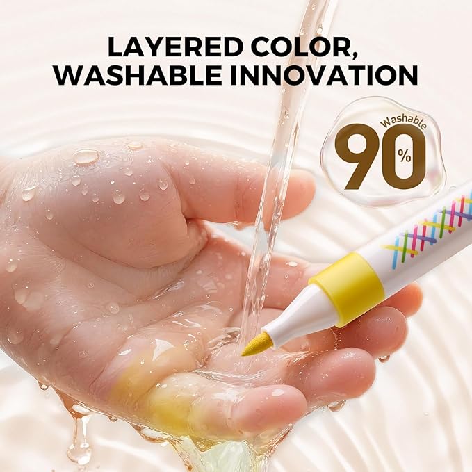 Jar Melo Washable Layered Markers for Kid Age 4-8, Water Based Blendable Markers for Toddler Safe and Non-Toxic, Coloring Art Supplies for Preschool Gift, 24 Colors