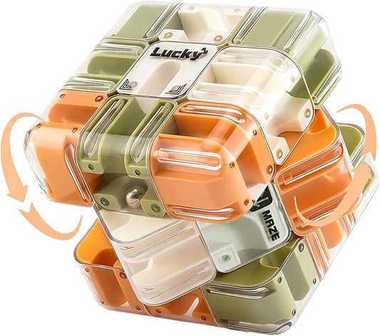 3D Cube Puzzle with Ball Track, Brain Teaser Logic Toy for Kids & Adults, Handheld Twist Challenge Cube for Spatial Reasoning, Focus & Problem-Solving, Birthday Gift for Boys Girls 8-12 (Yellow)