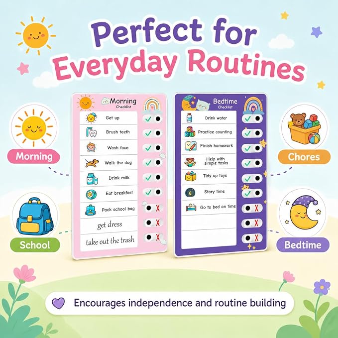 2PCS Visual Chore Chart for Kids, Kids Schedule Checklist, to Do Task for Kids (1 Morning Checklist Boards, 1 Bedtime Checklist Boards) - Image 7
