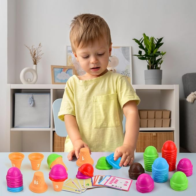Ice Cream Counting and Color Sorting Stacking Toys for Kids Boys Girls Age 3-5,Montessori Preschool Kindergarten Learning Activities Fine Motor Skill Toys, Number Math Games Learning Toy Gifts - Image 6