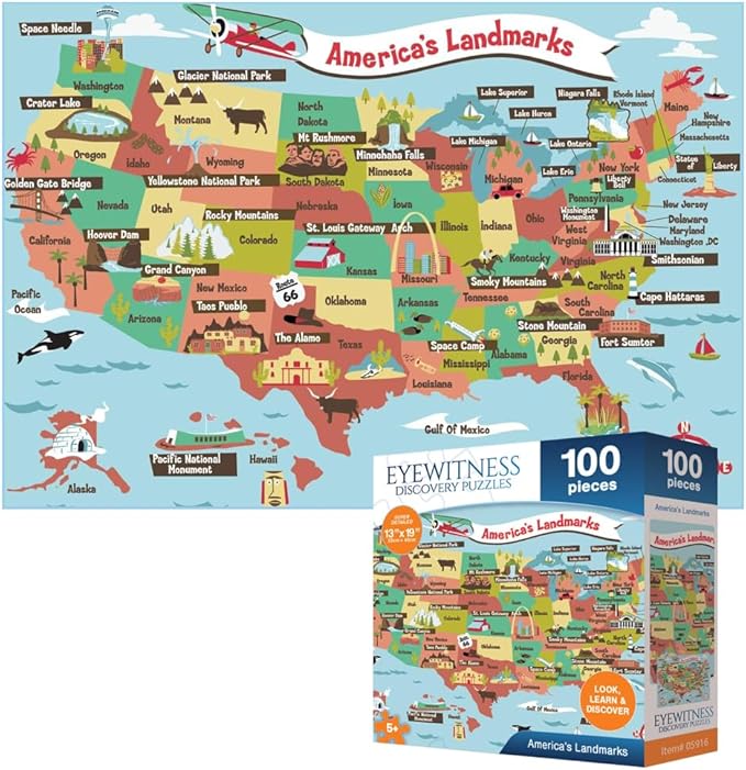 Eyewitness Discovery Puzzle American Landmarks, 100 Piece Jigsaw for Kids, Educational Learning Toy for Boys & Girls, Children Ages 5+ by EyewitnessDiscoveryPuzzles