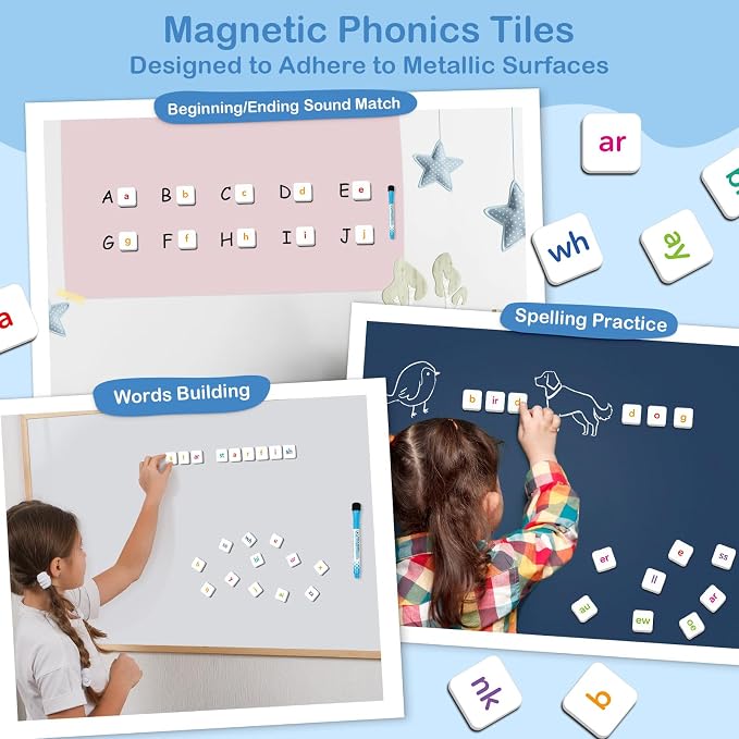 Aizweb Phonics Magnetic Letter Tiles,All-in-one Magnetic Phonics Kit,Reading Spelling & Word Building Games with Dry-Erase Boards,Phonics Games for Preschool & Kindergarten Classroom Learning - Image 6