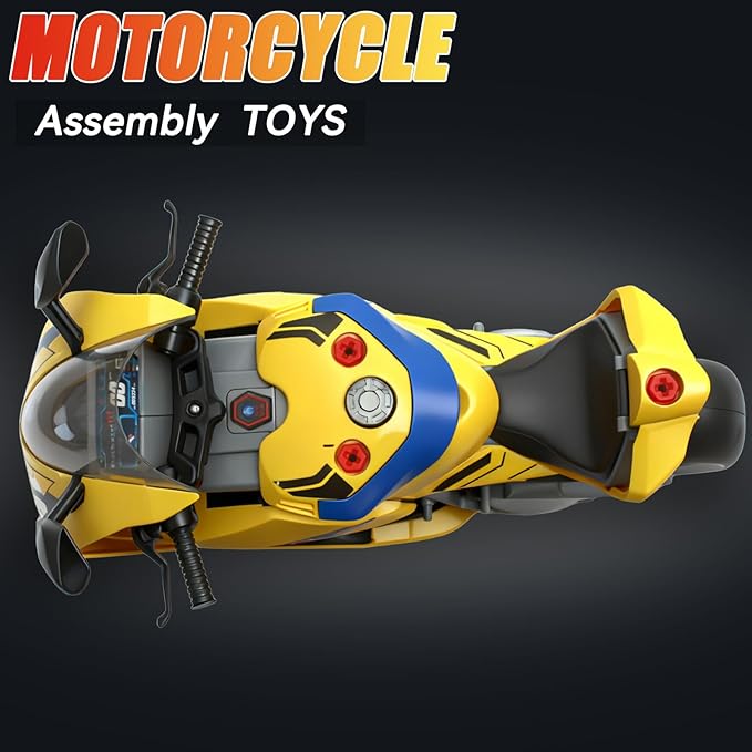 Take Apart Motorcycle Toys Kit, Motorcycle Model Toys for Kids Mechanic,Motorcycles Toy with Light, Sound & Spray for Toddlers 3+ Kids,Interactive Toy Engine Building Kit, Yellow