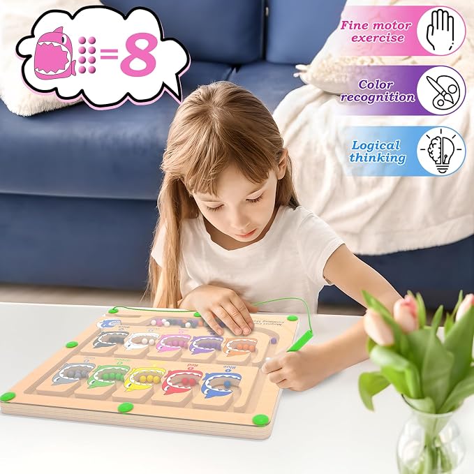 Magnetic Color & Number Maze Counting Matching Toy with Shark Eating - Image 6