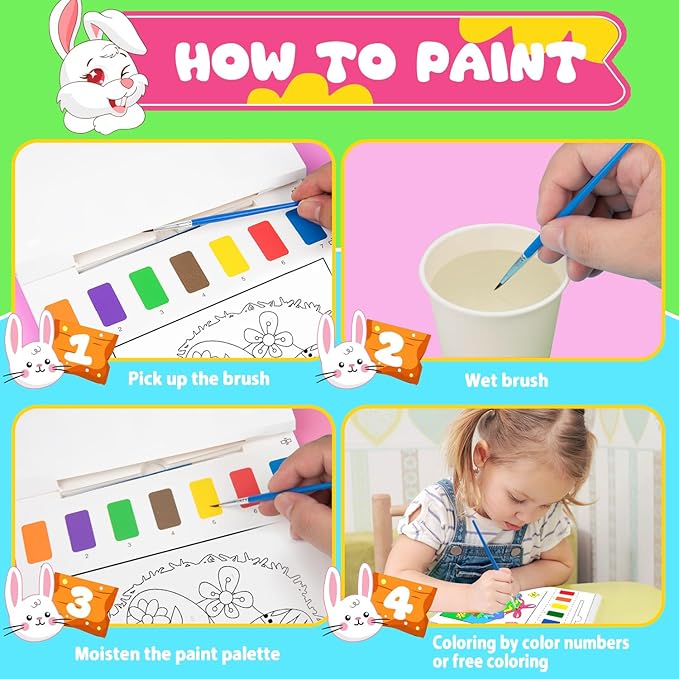 Paint with Water Coloring Books for Kids Toddlers 1-3 Mess Free Watercolor Painting Book Kits Arts and Crafts for Kids 2-4 4-6 Travel Activities Birthday Christmas Stocking Stuffers Toy Gift (Easter)