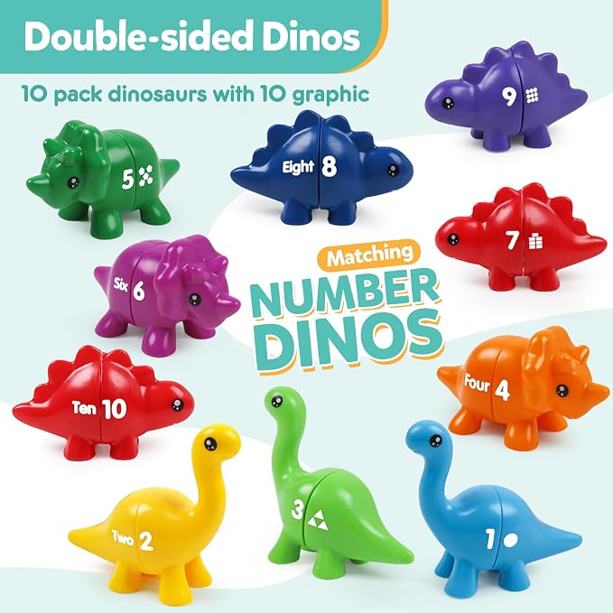 TSYAN Matching Number Counting Dinosaur Toys with Double-Sided 1 2 3 Number Preschool Learning Sensory Sorting Educational Fine Motor Toys Sets for Kids - Image 2