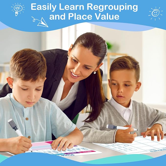 Aizweb 12 Pack Place Value Dry Erase Board Card,12" x 9"Regrouping Base Ten Small Whiteboard Math Manipulatives Addition Subtraction Game for Student Classroom Must Have Homeschool Teacher Supplies - Image 3
