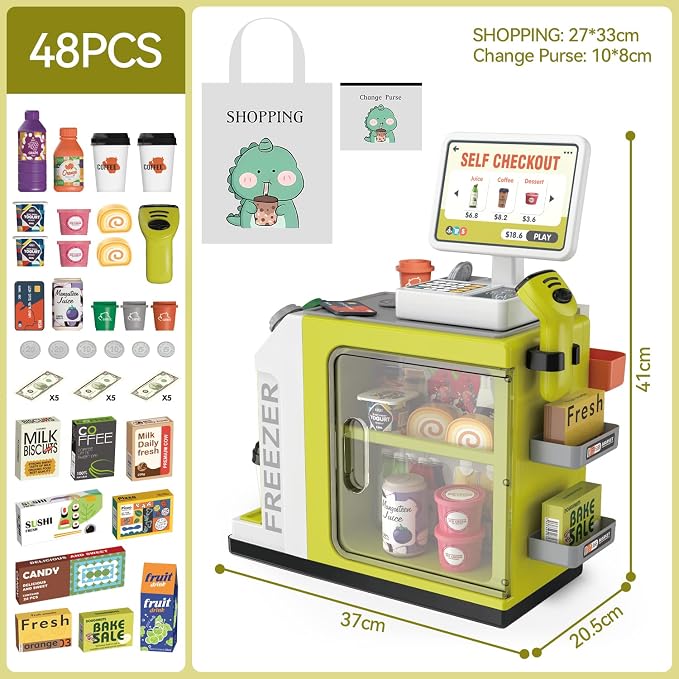 Kids Cash Register Playset - 48PCS Play Money, Calculator, Scanner,Ages 3+ - Image 3