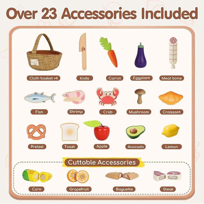 Lehoo Castle Wooden Play Food Set for Toddlers, Play Kitchen Accessories - Image 7