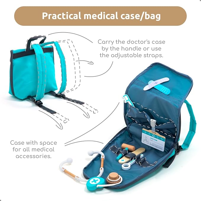 UMU® Wooden Doctor Kit for Kids – Doctor & Dentist Play Set for Toddlers with Dr Coat, Stethoscope, Tooth Model & More – Dress Up & Pretend Play – Medical Toy for Boys and Girls Ages 3 4 5 6