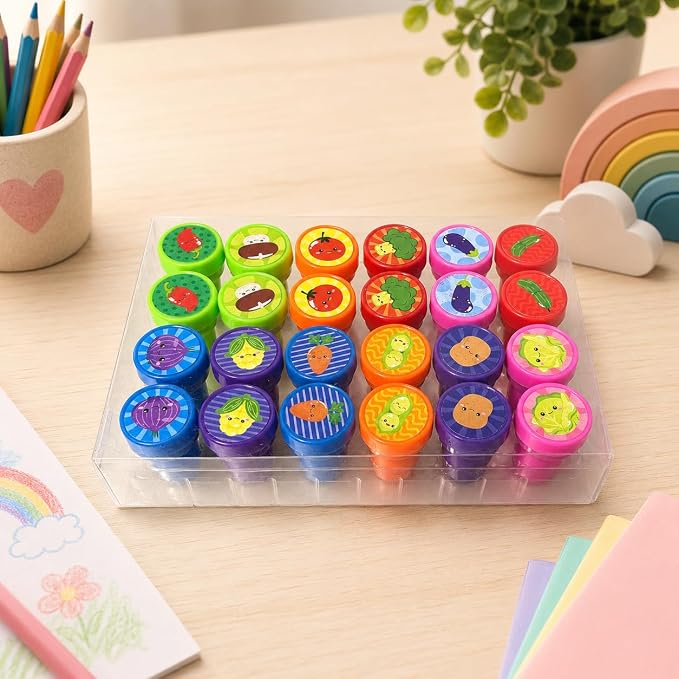 Cinrobiye 24 Pcs Vegetable Stampers Party Favor Set, Cute Veggie Stamps for Kids Birthday Party, Classroom Rewards, Educational Learning Toys, Goody Bag Fillers, Healthy Food Party Supplies - Image 3