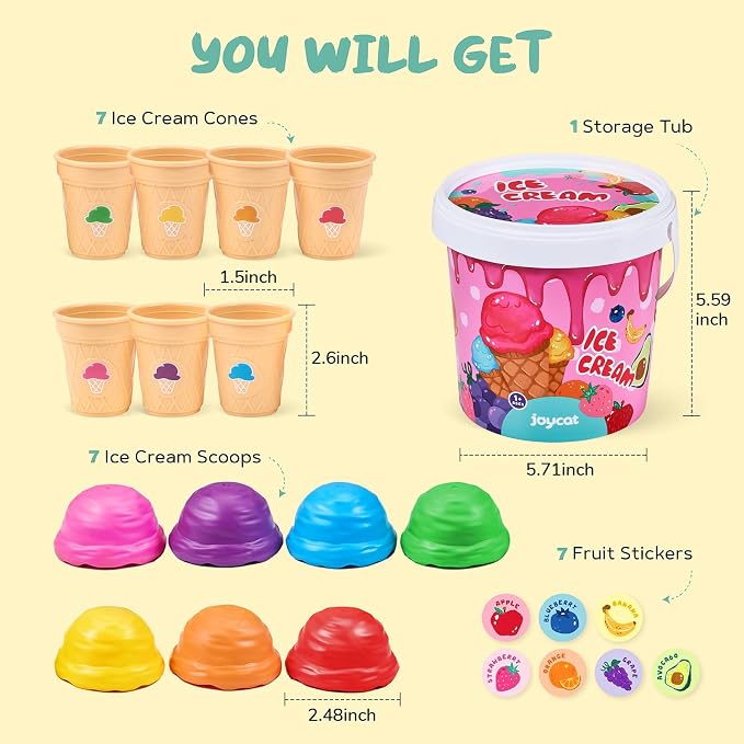 JoyCat Ice Cream Toy Set for Toddlers 1-5,Color Sorting & Stacking Toys - Image 3