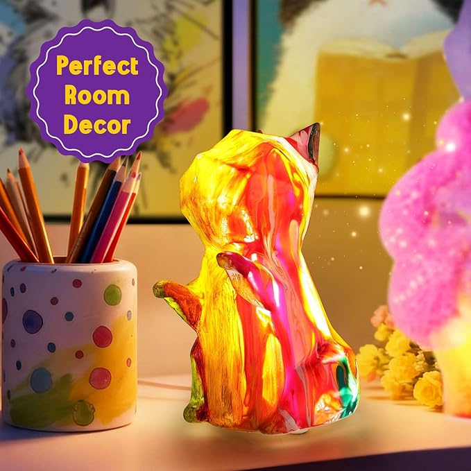 EPUMP Paint Your Own Cat Lamp Kit - Rechargeable 1200mAh Cat Night Light with 2 Light Modes, Arts and Crafts Painting Toys for Girls Boys, Art Supplies Birthday & Christmas Gifts for Kids Ages 3-12+