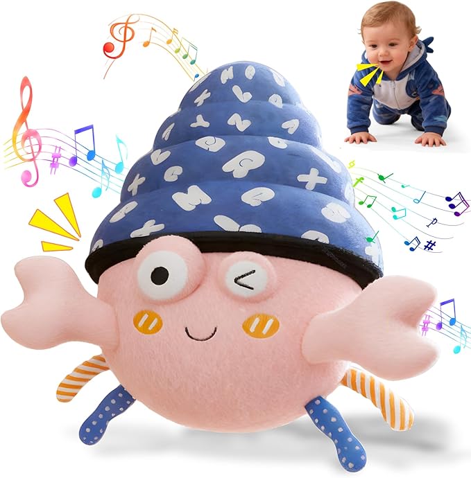 Music Crawling Hermit Crab Baby Toy 6-12 Months,Montessori Toys for 1 Year Old+,Infant Stuffed Animal Toy with Tummy Time Toy & Floor Play,Dancing & Talking Soft Plush Toy for Boys and Girls