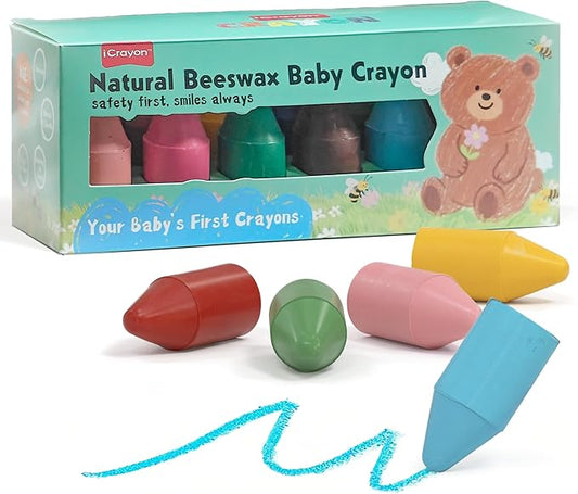 Soy & Beeswax Baby Crayons for Toddlers Age 2+, 12 Colors Thick Easy-Grip Natural Crayons, Non-Toxic Safe Unbreakable Toddler Drawing Set