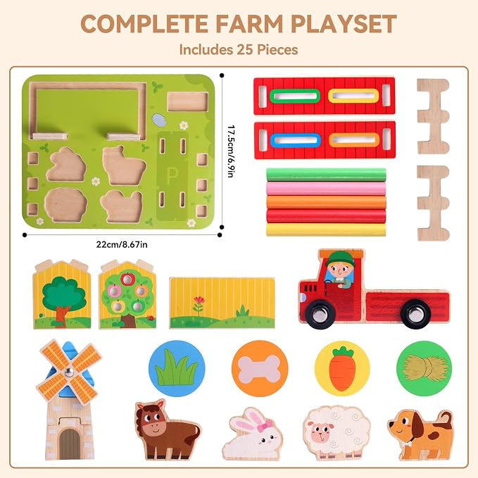 FIIOEOY Wooden Montessori Toys, Farm Animal Barn for Toddlers 1-3 Year Old - Image 5