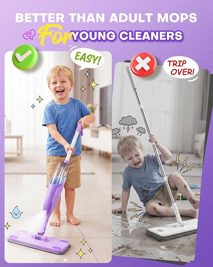 Purple Mini Spray Mop for Toddler-Montessori Cleaning Toy that Real Spray Water,Pretend Playhouse Essentials for Girls Ages 3-8,Toddler Educational Housekeeping Set - Image 3