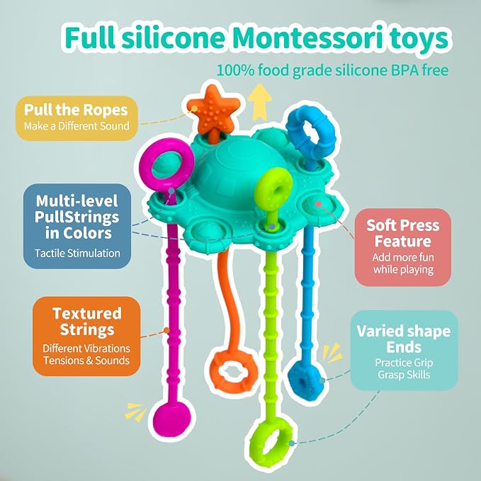 Montessori Pull String Toy Silicone Travel Toy - Image 4