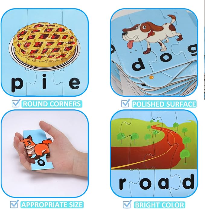 80 Words Self-Correcting Spelling Puzzles, Double-Sided Three and Four Letter Words with Matching Images, Perfect for Kids Age 3+ Year Old - Image 2