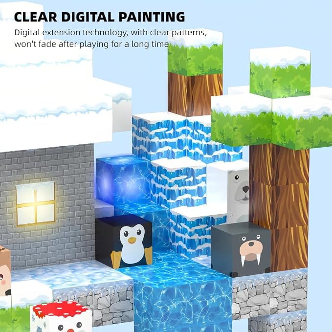 138 Pcs Magnetic Building Blocks, Enhance STEM Learning, Creative Play & Logical Thinking, Durable & Vibrant Color with Light Up Blocks, Ideal for Classroom & Screen-Free Entertainment (Glacier) - Image 5