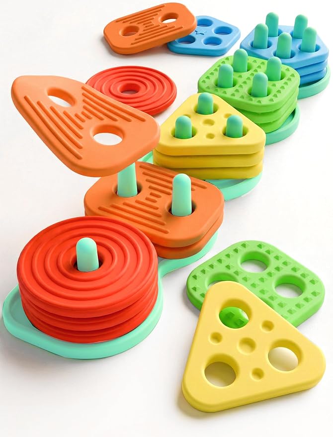 Silicone Shape Sorting & Stacking Toys - Montessori Toys for Toddlers 1-3 by Mutilife