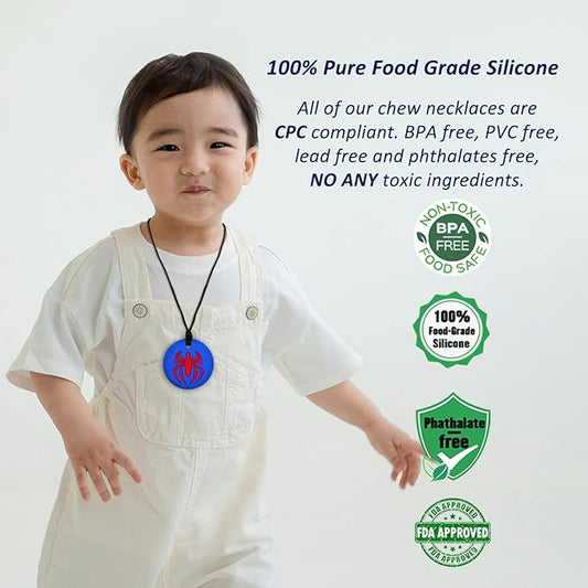 Chew Necklaces for Sensory Kids Boys, 6 Pack Chewy Necklace Sensory Toys for Kids with Autism, ADHD, SPD, Silicone Adult Chew Toys Teething Necklace Reduce Chewing Biting Fidgeting