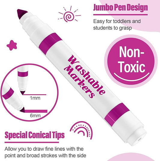 Janlaugh 36 Pcs Rose Pink Washable Markers Bulk Coloring Broad Line Markers for Kids Rose Pink Conical Tip Drawing Pen for Christmas School Travel Art Baby Shower Gender Reveal Party Supplies, Ages 6+