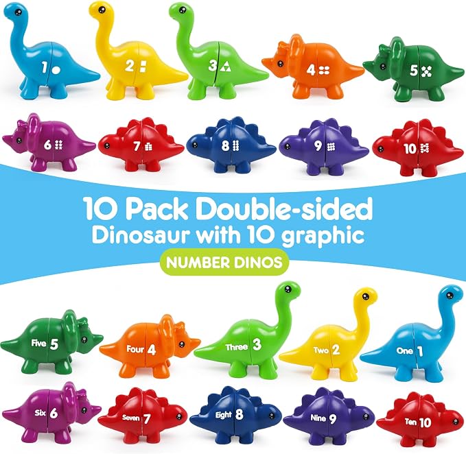 USATDD Numbers Matching Dinosaur Toy 1-10 Counting Sorting Game Double-Sided Dino Fine Motor Toys Number Recognition Learning Toy, Christmas Stocking Stuffers for for Kids Boys Girls - Image 4