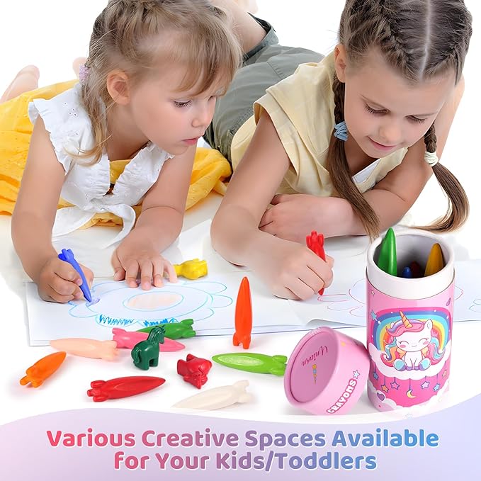 DreamCandy Rocket and Unicorn Crayons,18PCS Non Toxic Washable Toddler Crayons for Kids and Toddlers,Art Supplies Drawing Coloring Crayon Set,Gift for Girls and Boys,Back to School