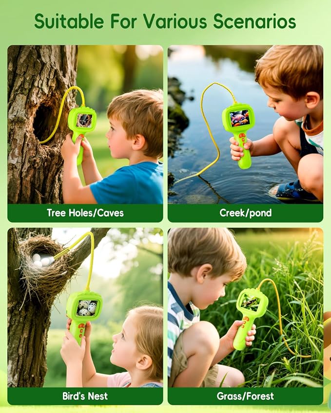 Borescope Camera with Light for Kids, Ashfly STEM Science Educational Toy for 3 4 5 6 7 8 Years Old Boys & Girls, 2.4" Screen Snake Scope Camera for Birthday Outdoor Camping Nature Exploration-Green - Image 8