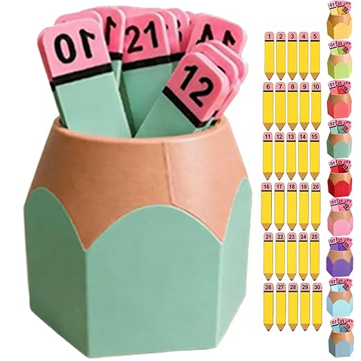 Pencil Number Counting Set, Number Matching Set 1-30, Reusable Math Manipulatives for Sequencing, Matching, Classroom Draws, Learning Games, Preschool and Elementary，Deep Green by Unknown