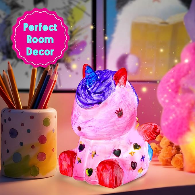 EPUMP Paint Your Own Lamp Kit - Rechargeable 1200mAh Un-icorn Night Light with 2 Light Modes, Arts and Crafts Painting Toys for Girls Boys, Art Supplies Birthday & Christmas Gifts for Kids Ages 3-12+