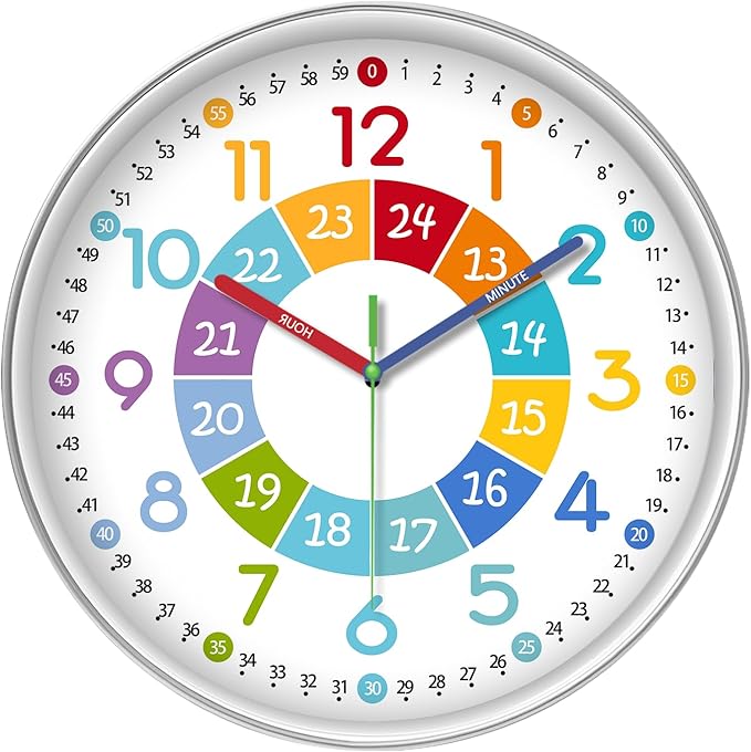 XFM Learning Clock for Kids Silent Colorful Teaching Time Clock 14 Inch by XFMWallClock